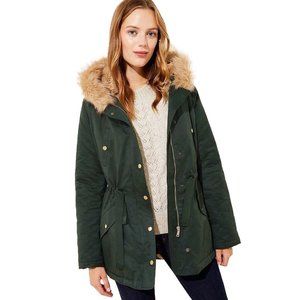 NEW LOFT Womens Taylor Faux Fir Lined Parka Jacket Olive Green Size L MSRP $198